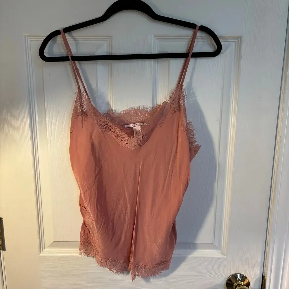 Victoria’s Secret Coral Lace Trim Camisole Drawstring Pants Pajama Set, Sz XL - Picture 4 of 13